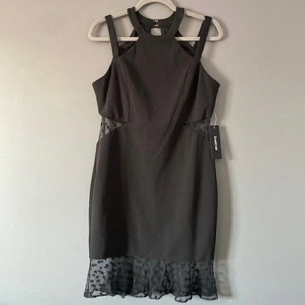 Star Mesh Harness Mini Dress 6 Bebe NWT Black Cybercore - Picture 2 of 16